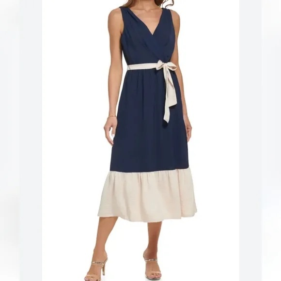DKNY Elegant Navy and Cream Women's Dress - Picture 1 of 5